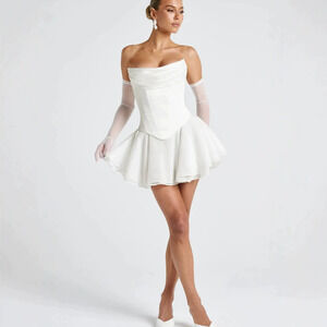 Zara Summer Strapless Draped Neck Boned Waist Flared Mini Dress